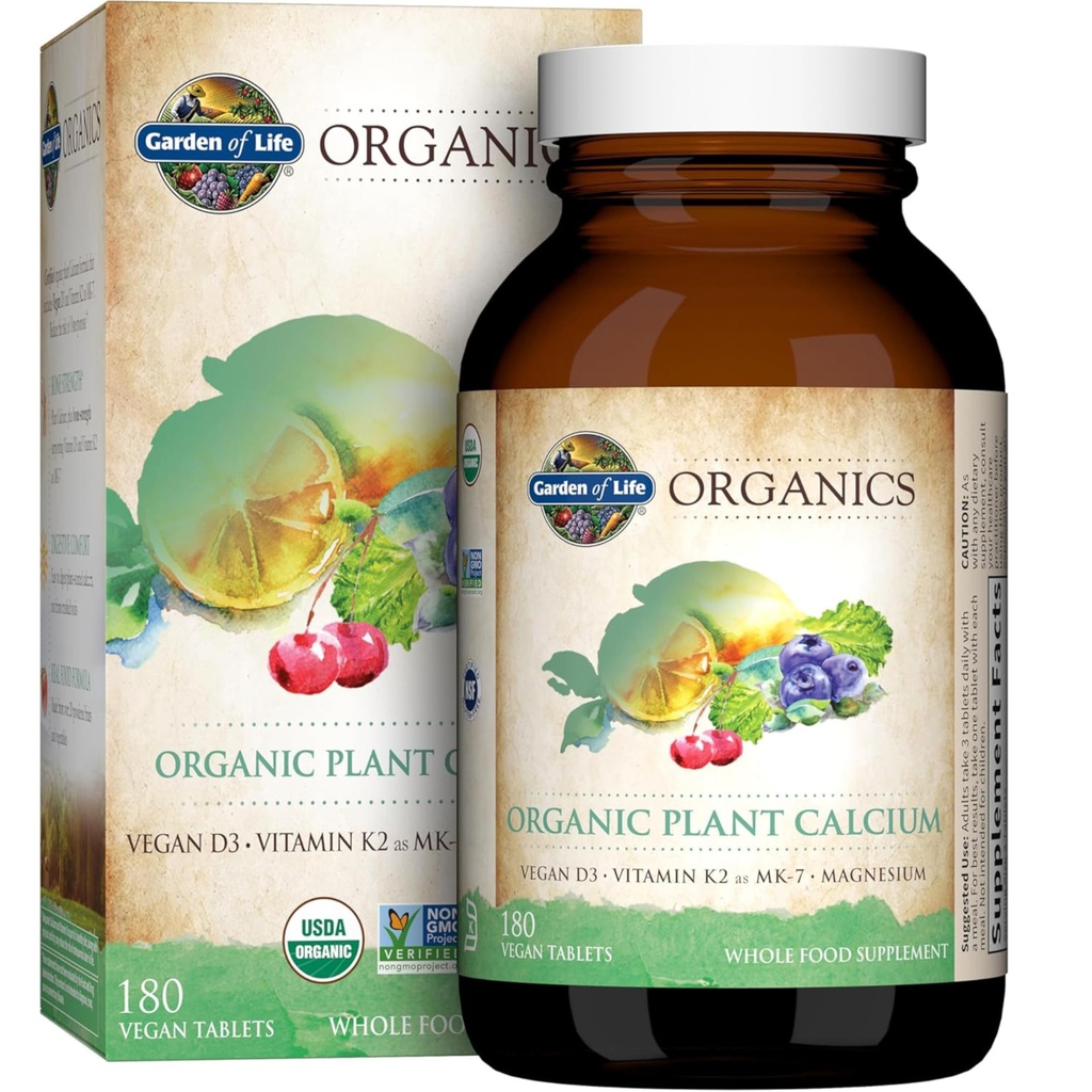 Garten des Lebens Kalziumergänzung mit Magnesium & Bio Vitamin D3 K2, Hergestellt aus ganzer Nahrung, Glutenfrei, 180 Zähler