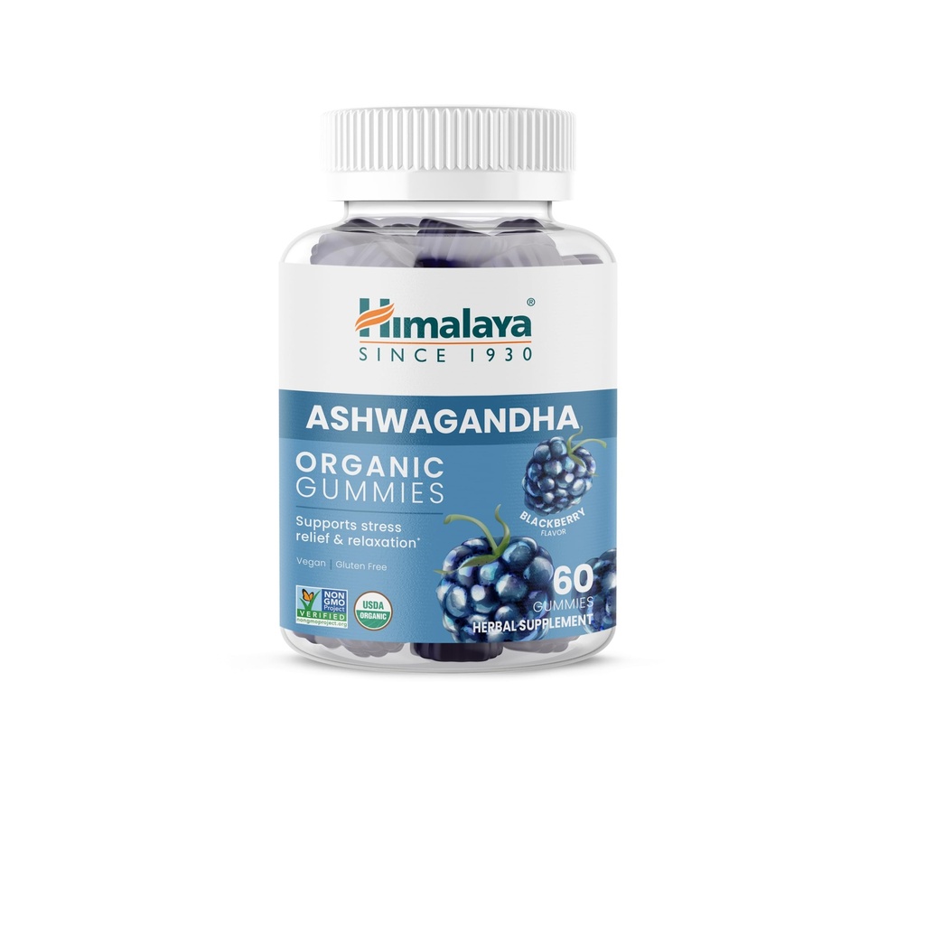 Himalaya Ashwagandha Organic Gummies, KSM-66 Organic Ashwagandha, um mit Stress-Relief, Energie und Entspannung zu helfen, 60 Gummis mit leckerem BlackBerry Flavor