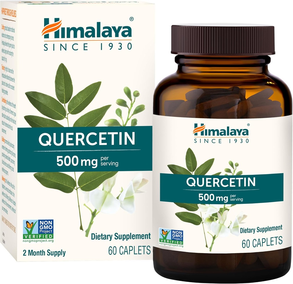 Himalaya Quercetin-Ergänzung für pflanzenbasierte Bioflavonoidunterstützung und tägliches Wellness, Antioxidans und Immununterstützung, 500 mg, Non-GMO, 60 vegetarische Caplets, 2 Monate Versorgung