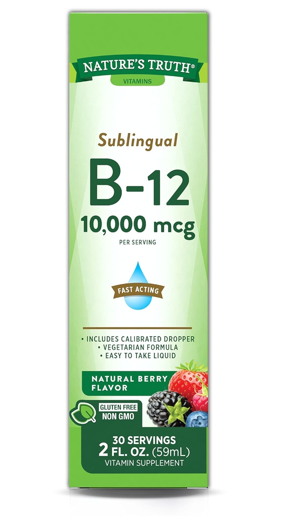 Nature's Truth Sublingual Vitamin B-12 10.000 Mcg, Fast Acting Liquid, Natural Berry Flavor, 2 Fluid Ounce (Pack von 1)