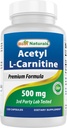 Best Naturals Acétyl L-Carnitine (ALCAR) 500mg, 120 capsules, 120 portions - Sans OGM et sans gluten, 1 gélule par portion