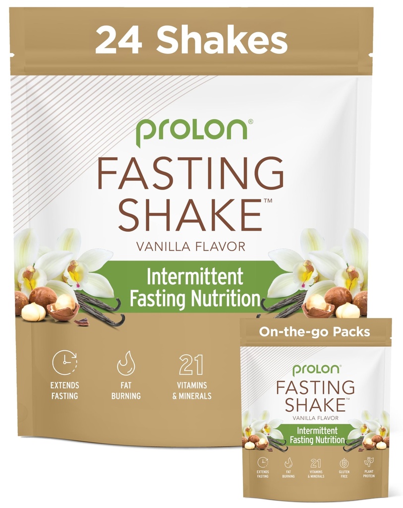 Prolon Intermittent Fasting Drink Mix | Shake für intermittierendes Fasten | Vitamine, Fiber, Pflanzenbasiertes Protein | Keto, Vegan, Glutenfrei, Dairy Free | Vanille, 2x12 ct Bags (Gesamt 24 Servietten)