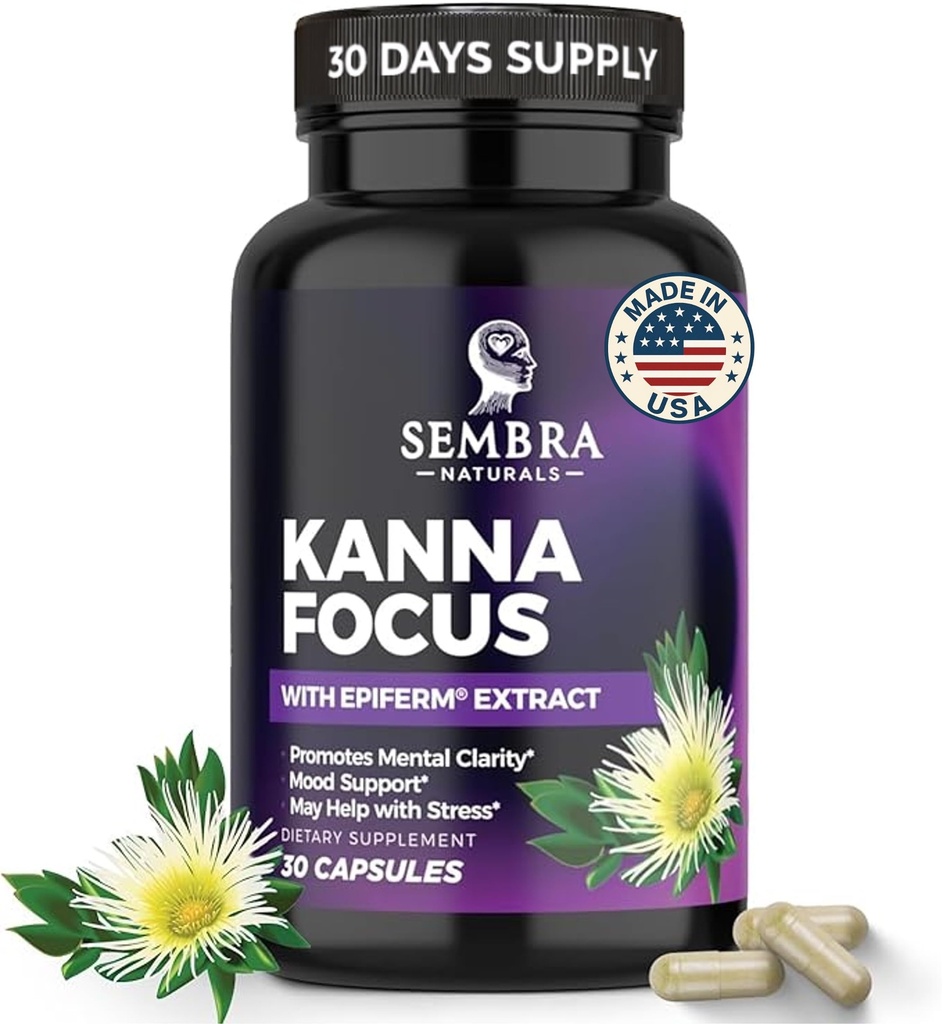 KANNAFOCUS - Natural Kanna Extract 50mg, Fermented Sceletium Tortuosum & Bioperine® - Focus, Mood & Mental Wellness Support - Herbal Nootropic for Daily Clarity & Energy - 30 Capsule