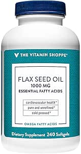 L'olio di semi di lino biologico certificato di vitamina Shoppe 1.000MG, acido grasso essenziale che supporta la salute cardiovascolare, senza raffinate e pesticidi, olio di semi di lino pressato a freddo (240 Softgels)