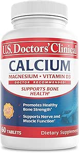 U.S. Doctors' Clinical 1200mg Calcium Citrate & Carbonate Complex mit Magnesium & Vitamin D3 - Kalziumergänzung für Knochenstärke, Muskeln & Nerves - Vegan, Non-GMO - 60 Tabletten - 1-Monat-Versorgung