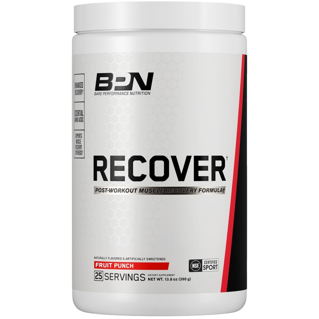 BARE PERFORMANCE NUTRITION BPN Recover Post-Workout Enhanced Muscle Recovery Drink Mix – Aminoacidi essenziali con Amino9®, CherryPURE® Tart Cherry & Carnitine, 25 Serve, Fruit Punch