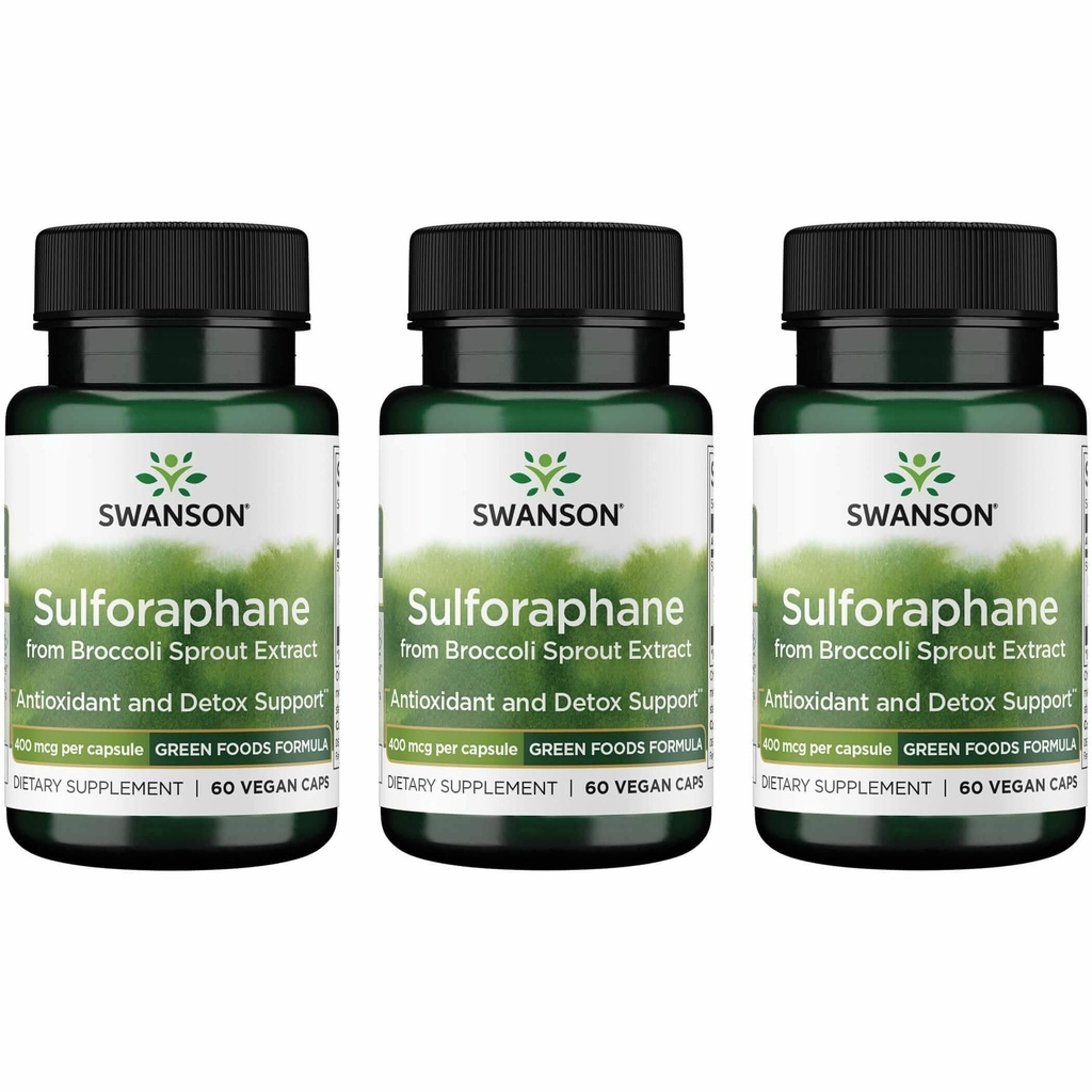 Swanson Sulforaphane - Broccoli Sprout Extrakt Unterstützung Cellular, GI Tract und Liver Gesundheit - Natürliche Ergänzung Standardisiert auf 0.4% Sulforaphane - (60 Veggie Kapseln, 400mcg Jeder) (3 Packung)