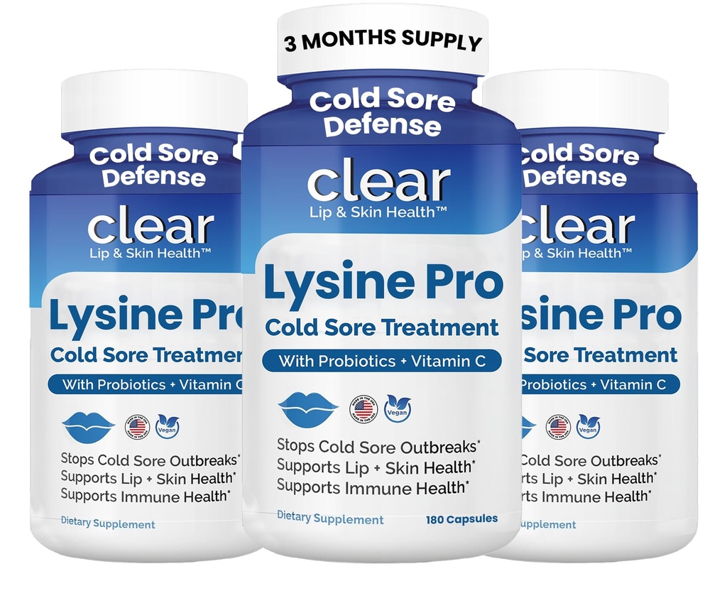 Lysine Traitement des plaies froides pour lèvres – avec Lactobacillus Rhamnosus, Acidophilus et vitamine C – Supplément des plaies froides pour la santé des lèvres et de la peau, soutien immunitaire et prévention – 180 capsules