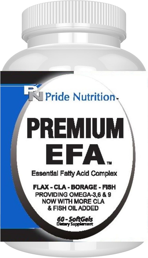 Pride Nutrition Premium EFA Omega 3-6-9 Supplément pour les hommes et les femmes 5 en 1 - EPA, DHA, GLA, ALA & CLA Acides gras essentiels avec huile de poisson - Pilules softgel