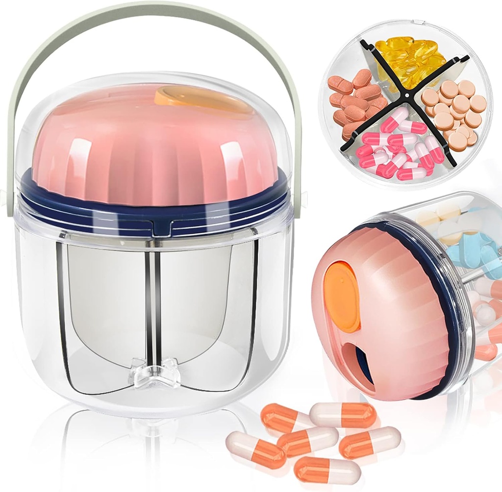 Scatola di pillole portatile, GloDeals organizzatore settimanale di pillole 7-Giorni organizzatore di medicina di viaggio BPA Free Moisture Proof contenitore di medicina portatile per vitamine, oli di pesce, integratori (Pink-)