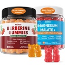 2Pack Berberine Supplément Gummies 1500mg + 2Pack Magnesium Malate avec CoQ10-100mg Gummies