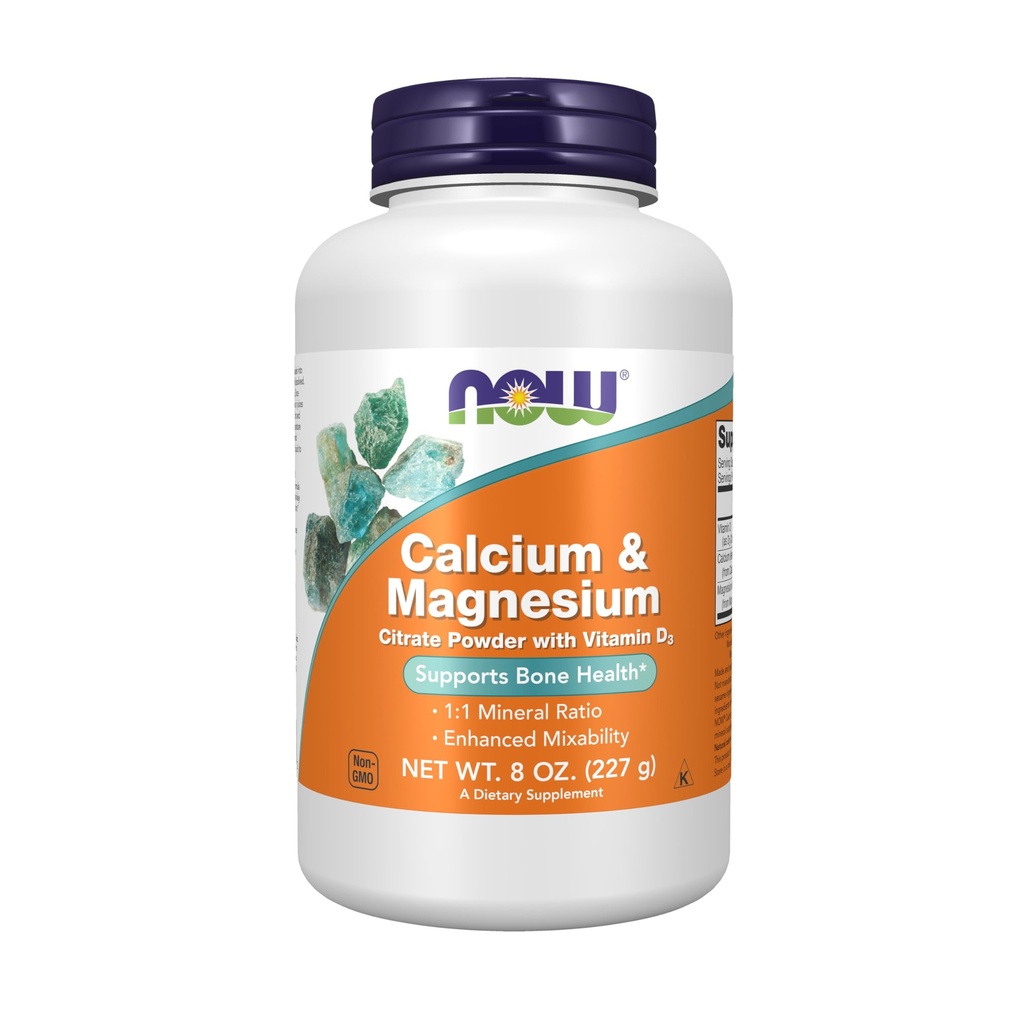 NOW Integratori alimentari, Polvere di citrato di calcio e magnesio con vitamina D3, Supporta la salute di ossa*, 8 once