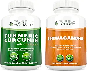 Curcumina currica organica 700mg & Bioperine + Organic Ashwagandha 1300mg & Black Pepper - Vegan Bundle - 120 + 180 capsule - Made in USA
