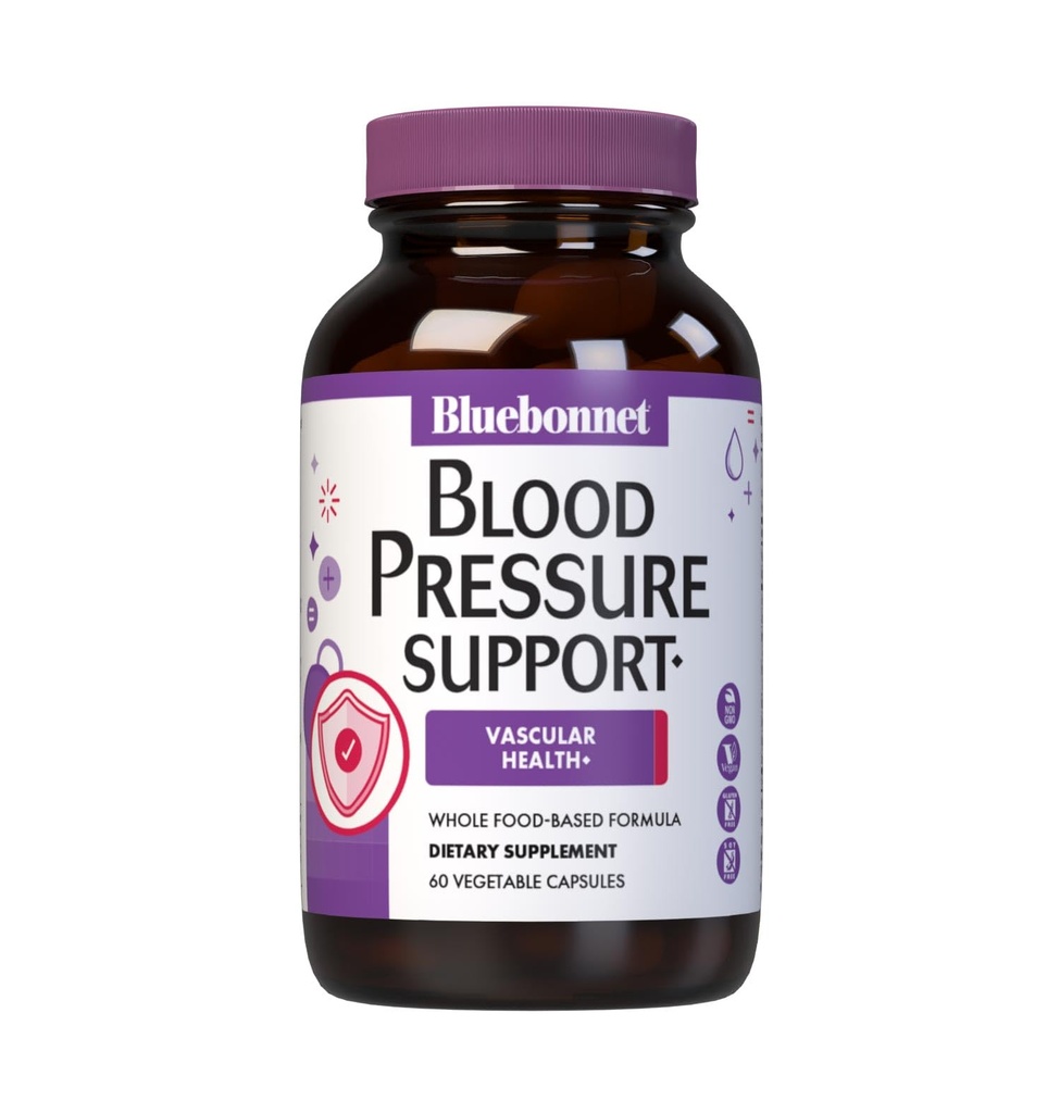 Bluebonnet Nutrition Blood Pressure Support, Salute Vascolare*, Non OGM, Vegan, Senza Glutine, Senza Soia, Latticini-Free-60 Capsule Vegetali, 30 Serve