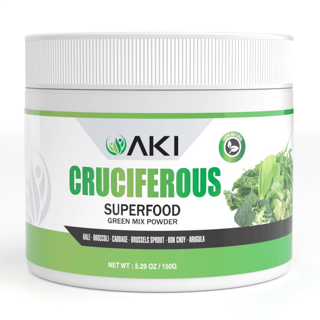 AKI Cruciferous Superfood Green Mix Powder - Prodotto da Kale, Broccoli, Bruxelles Sprouts, Cabbage - Confezionato con Phytonutrients & Vitamins (5.3oz/150g)