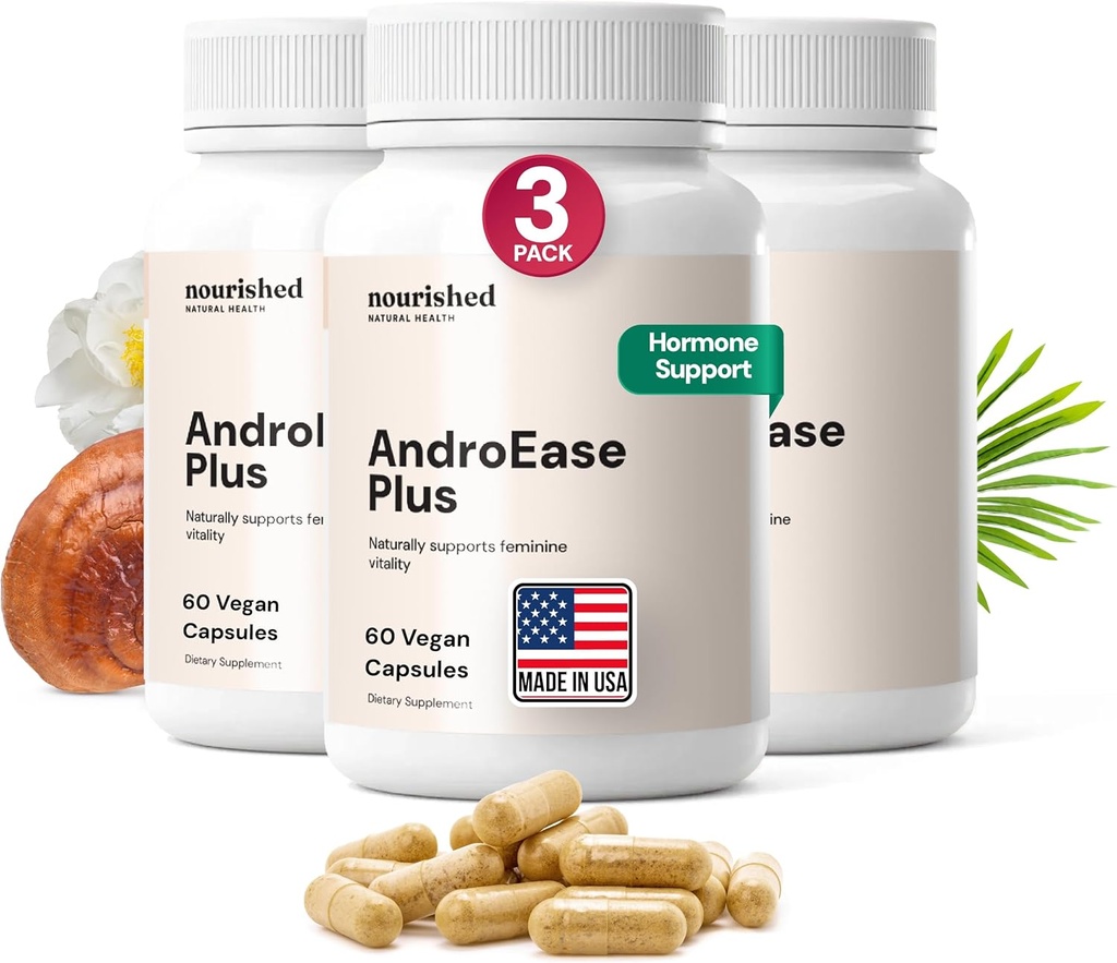 Nourished AndroEase Plus - Integratore di equilibrio naturale per le donne - Formula vegana con Zinc & Saw Palmetto - 180 Capsule per il benessere quotidiano & Vitality - Made in Italy