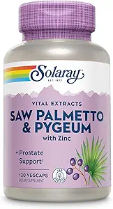 SOLARAY Saw Palmetto und Pygeum - Saw Palmetto für Männer und Pygeum Bark - mit Zink, Vitamin B6, Kürbis Seed und Aminosäuren - Prostata Ergänzungen für Männer w/Beta Sitosterol, 30 Servierungen, 120 VegCaps