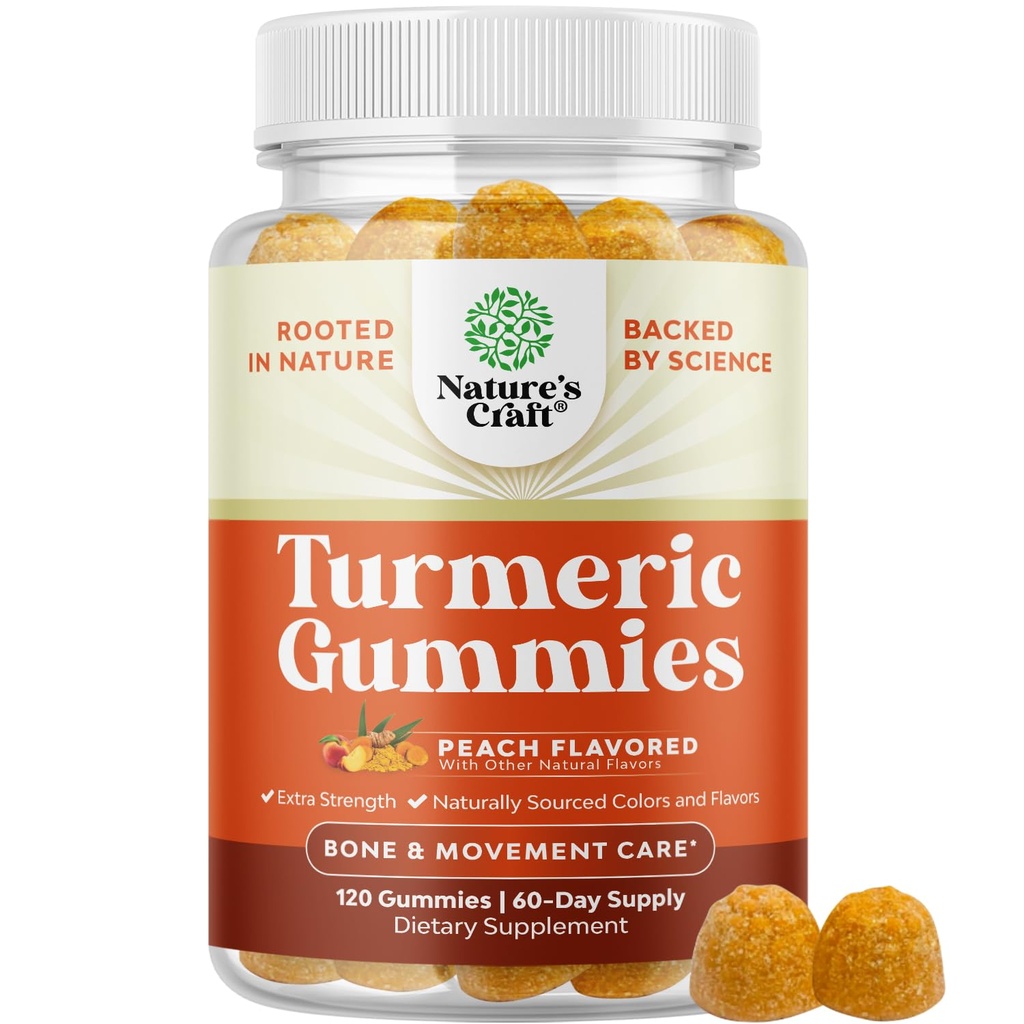 Kurkumagummis für Erwachsene Pfirsich Flavor - Extra Strength Joint Support Gummis mit Kurkuma mit Schwarzer Pfefferextrakt und Ingwer - und Ingwer Peach Vitamine für Erwachsene