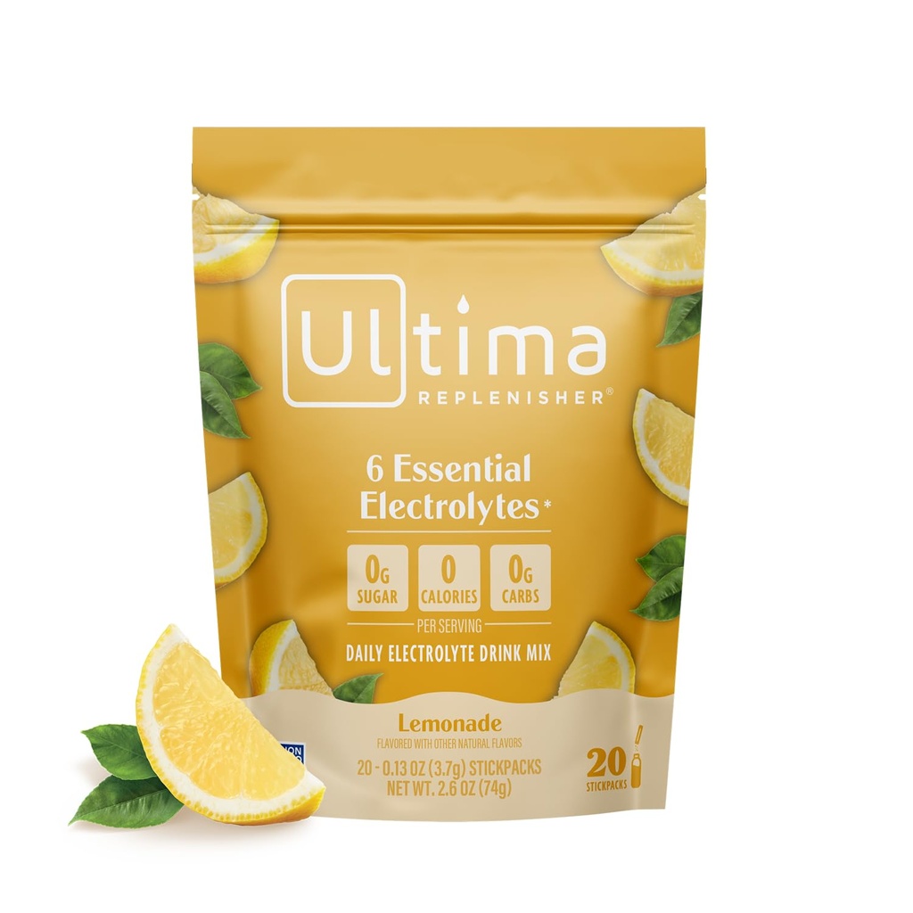 Ultima Replenisher Daily Electrolyte Powder Drink Mix – Sugar Free – Lemonade, 20 Stickpacks – Hydration Packets mit 6 Key Electrolytes und Trace Minerals – Keto Friendly, Vegan, Non-GMO