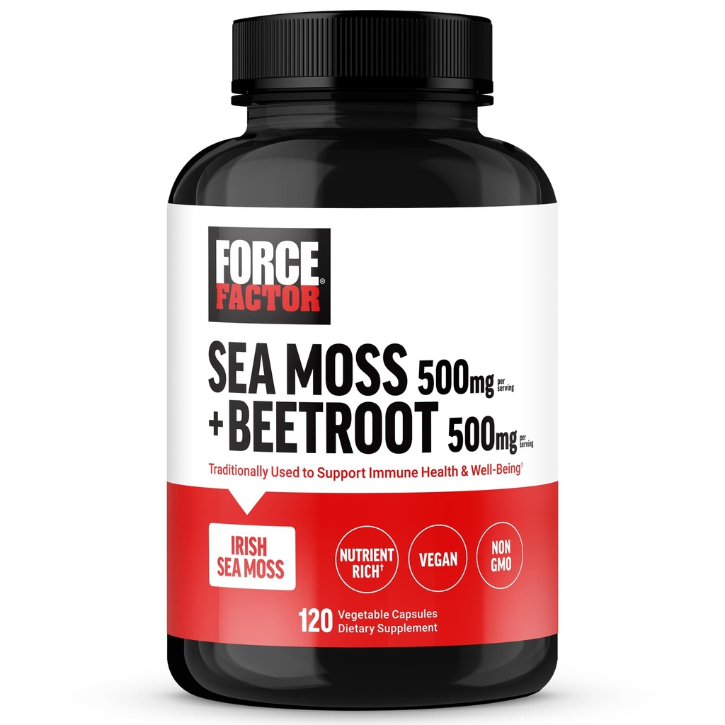 FACTEUR DE FORCE La mousse de mer irlandaise + supplément de racine de betterave pour soutenir l'immunité, la circulation, l'énergie naturelle, la santé cardiaque, avec des antioxydants, non-OGM, végan-friendly, sans soja, 120 capsules végétales