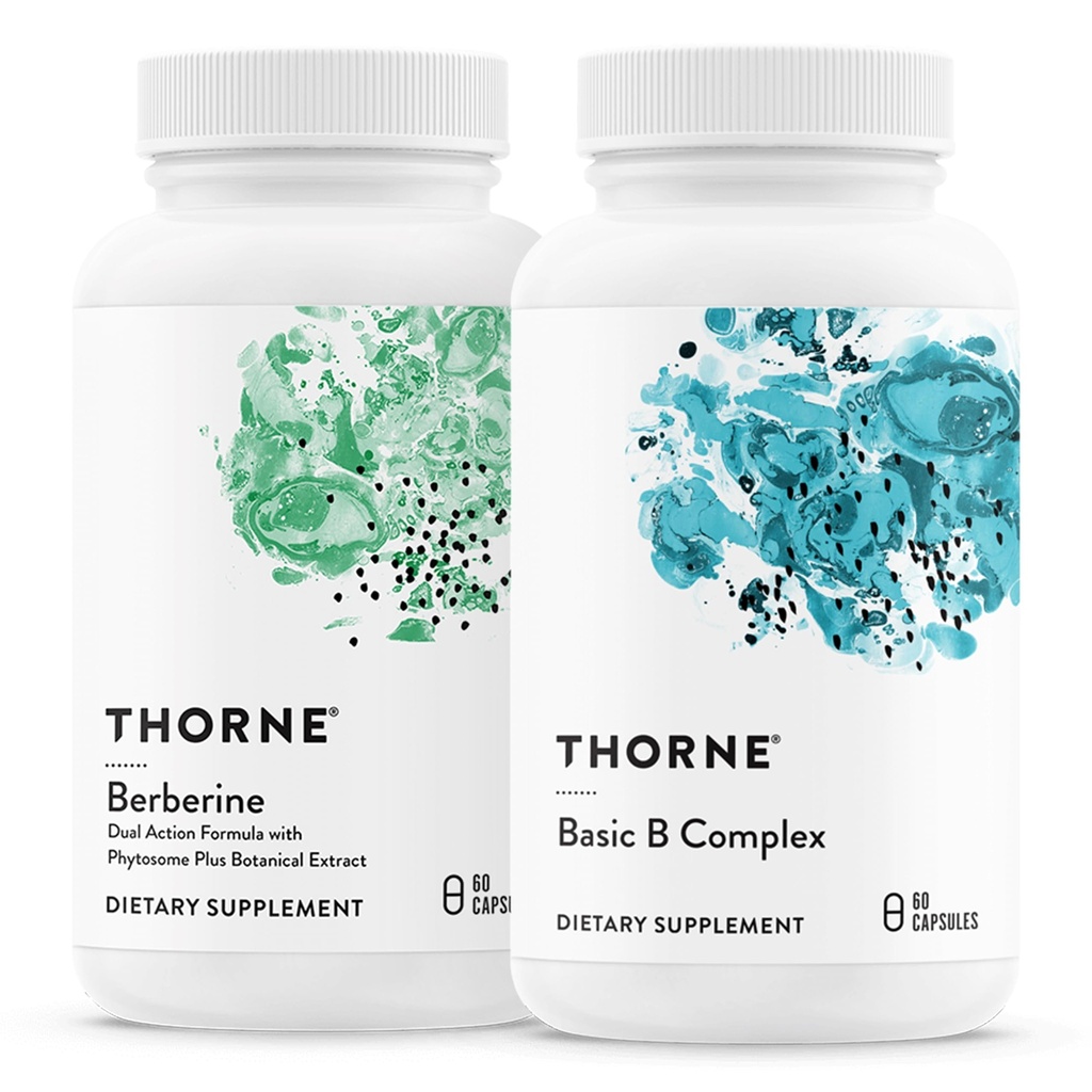 THORNE - Basic B Complex (60 capsule) & Berberine (60 capsule) Bundle - Supporta la salute del cuore, Immune System Function & Brain Health - Gluten Free, Dairy Free