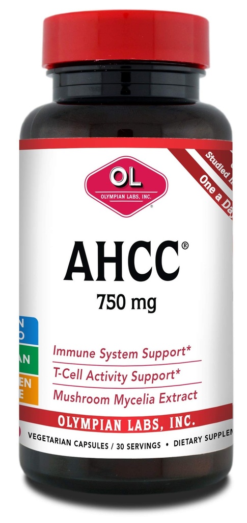 Olympian Labs Premium AHCC Supplemento 750mg di AHCC per capsula – Supporta la salute immunitaria, la funzione del fegato e l'attività cellulare del killer naturale- 30 capsule