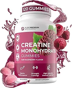 PurePremium Creatine Ergänzungen für Männer/Frauen - Non-GMO Creatine Monohydrate Gummies 5g für Stärke, Endurance Support, Muscle Recovery - 120 Gummis