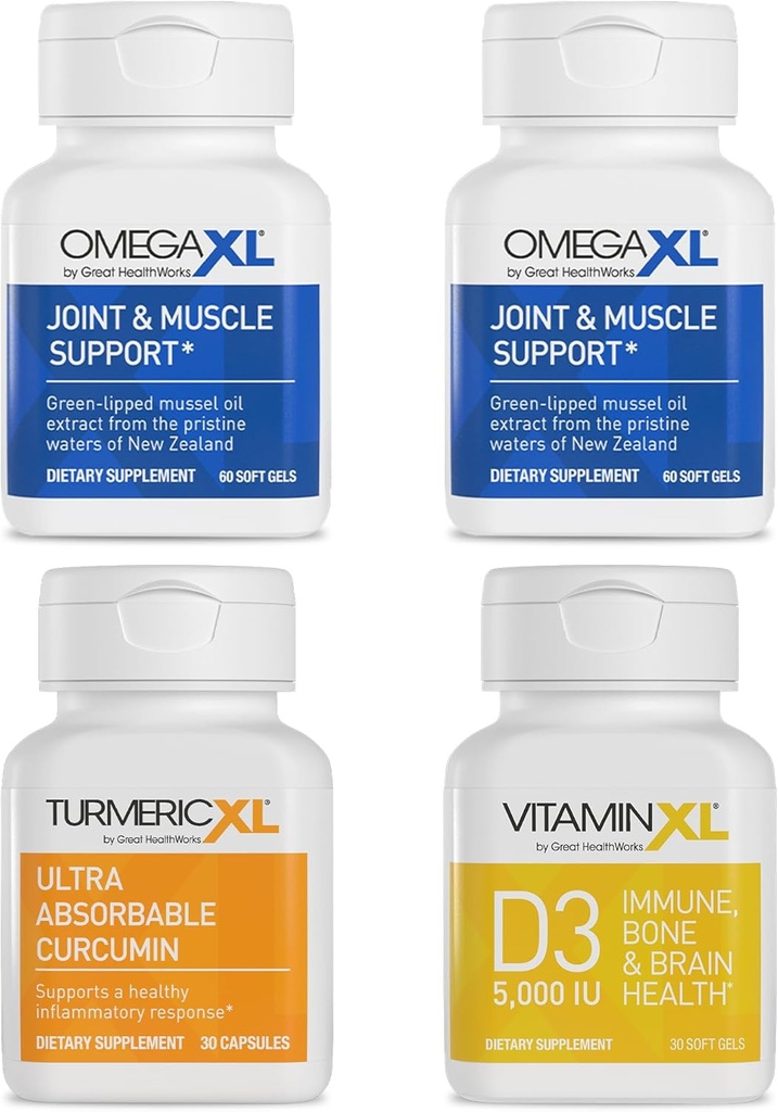 OmegaXL Immununterstützung Bundle - (2) 60 Zähler + TurmericXL + VitaminXL D3 - zur Unterstützung der optimalen Immungesundheit (Pack von 4)