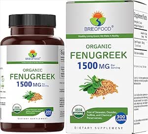 Brieofood Organic Fenugreek 1500mg, 150 Servierungen, Vegetarisch, Glutenfrei, 300 vegetarische Tabletten