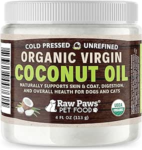 Raw Paws Organic Virgin Coconut Oil für Hunde & Katzen, 4-oz - Unterstützt Immunsystem, Verdauung, Mundgesundheit, Schilddrüse - Alle natürlichen Allergy Relief für Hunde - Hairball Relief
