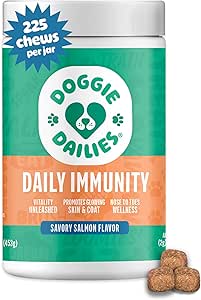 Doggie Dailies Omega 3, Salmon Oil & Nutrienti per la pelle, Coat & Allergy Support (Salmone, 225 Soft Chews)