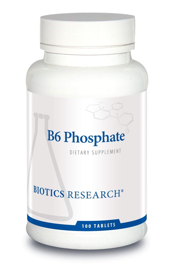 Recherche en biotique B6 Phosphate Forme biologiquement active de vitamine B6 (pyridoxal-5-phosphate), soutient la fonction immunitaire, le métabolisme, la santé cardiovasculaire 100 comprimés