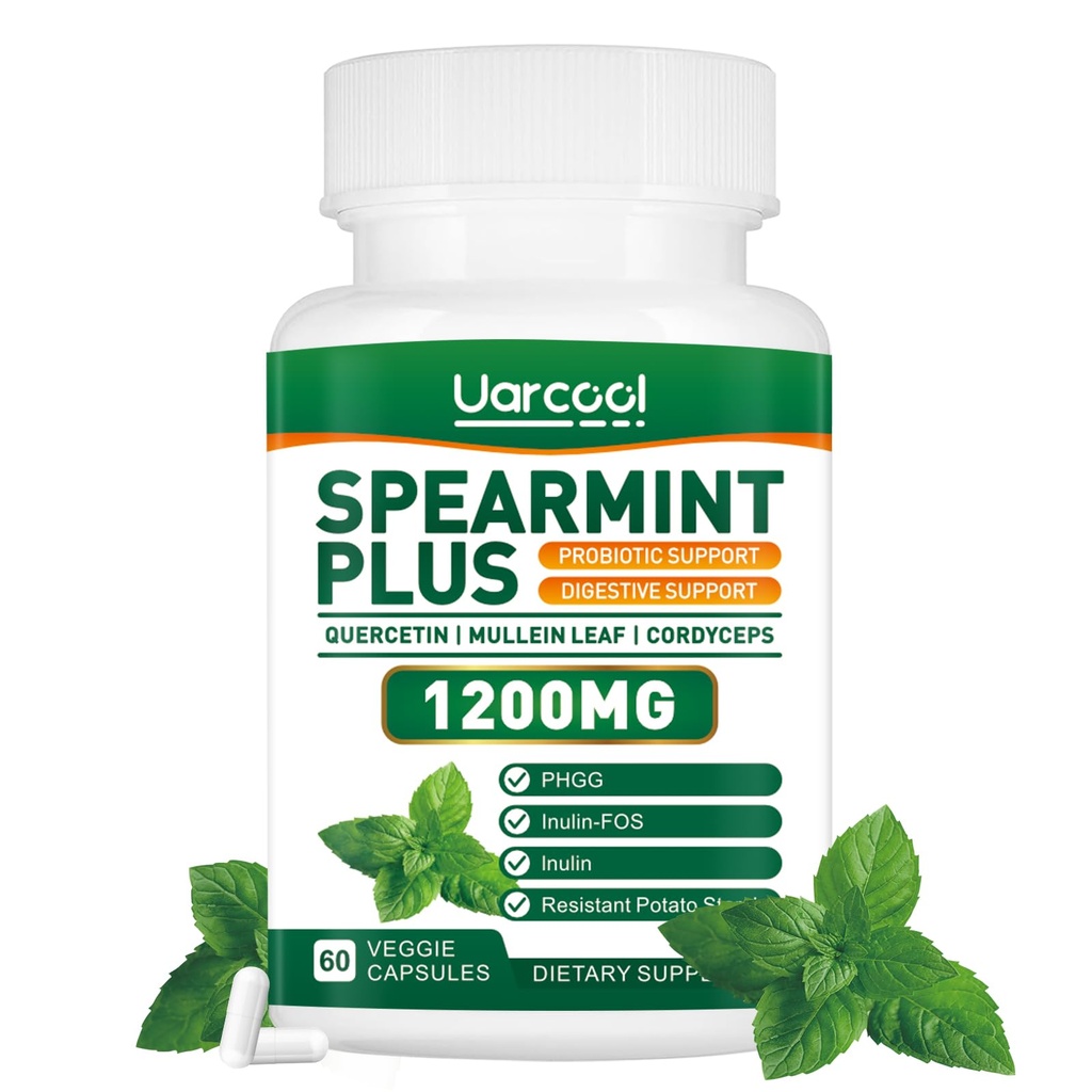 Spearmint Plus Supplement 1200mg - for Digestive, Skin and Stomach Health, Alternative Spearmint Tea- USA Made & Tested - 60 Softgels