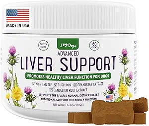 iHeartDogs Advanced Milk Thistle Liver Supplemento per cani - Supporto per fegato per cani con cardo al latte, curcumina curcuma, estratto di radice di mirtillo e dente di leone