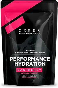 Prestazioni di Cerus - Polvere di elettrolito di prestazione di idratazione – Sapore di lampone, Monoidrato di creatina 5g, polvere di acqua di cocco 500mg – Supporta l'eccedenza, recupero del muscolo & Keto 30 Servings