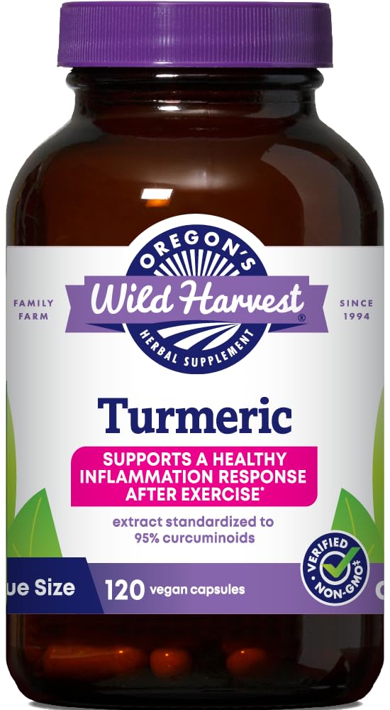 Oregon's Wild Harvest Turmeric 120 Vegan Capsules | Organic Turmeric Curcuminoids with Black Pepper for Better Absorption | Unterstützt gesunde Entzündungsreaktion und gemeinsame Gesundheit | Non GMO