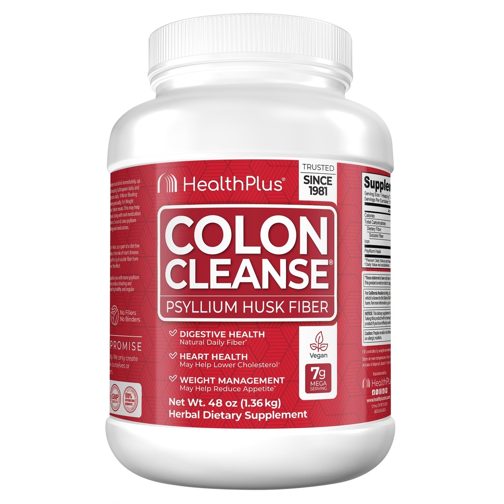 Health Plus Colon Cleanse Digestive Unterstützung | Alle natürlichen täglichen Fasern für die Toxin-Eliminierung zur Verringerung der Blähungen | Unterstützt die Herzgesundheit | 48 Unzen, 194 Portionen