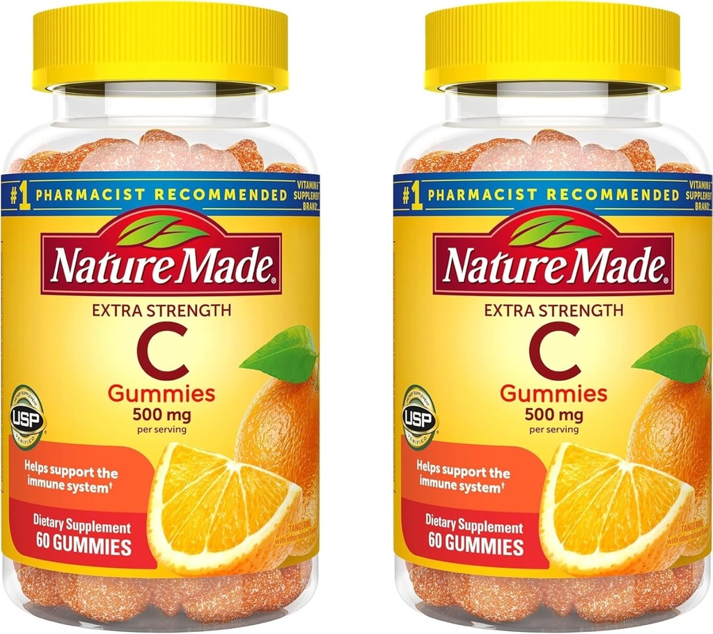 Natur gemacht extra Stärke Dosierung Vitamin C 500 mg pro Servieren, Nahrungsergänzungsmittel für Immununterstützung, 60 Gummi, 30 Tage Versorgung (Pack von 2)