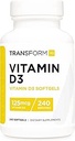 Vitamina D3 5000 IU (125mcg) 240 Softgels - Integratore di vitamina D, Senza glutine, Non OGM