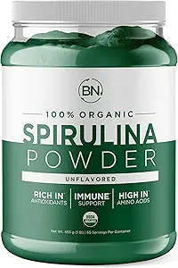 Poudre de spiruline biologique 1 lb -129 portions 3,5 g Taille de la portion - USDA Certifié - Nettoyant Nettoyant Sens Plus de 70% Protéines par portion - Protéines végétales pures - Superfood