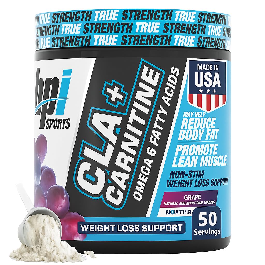 BPI Sports CLA+Carnitine – CLA L Carnitine et acide linoléique – L supplément carnitine pour perte de poids, métabolisme et muscle maigre – sans caféine – raisins – 50 portions – 12,34 oz