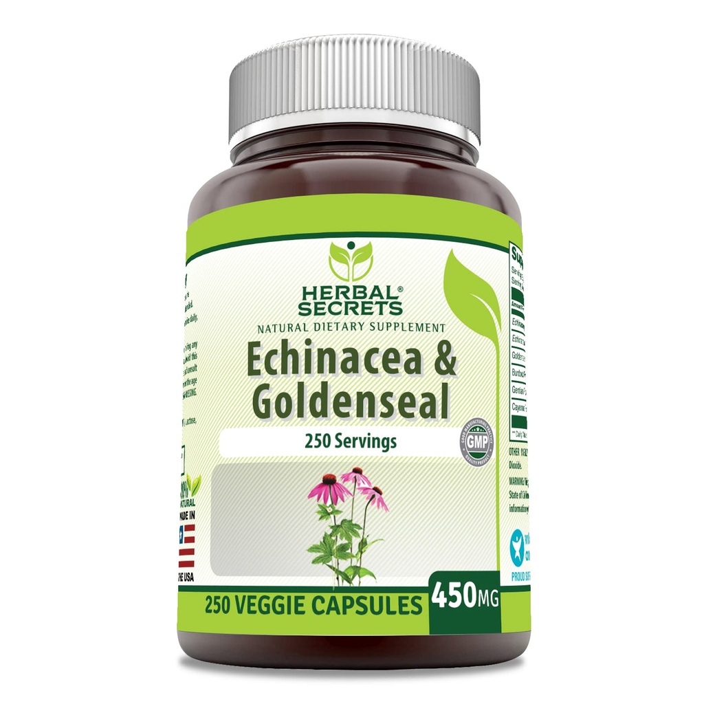 Herbal Secrets Echinacea & Goldenseal Root Supplement (complément de racine) 450 Mg par service 250 Capsules Veggies (sans OGM)