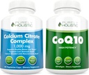 Calcium Citrate Complex 1000mg + CoQ10 100mg - 365 Vegan Kapseln + 240 Softgels Bundle - Ohne Vitamin D - Made in USA