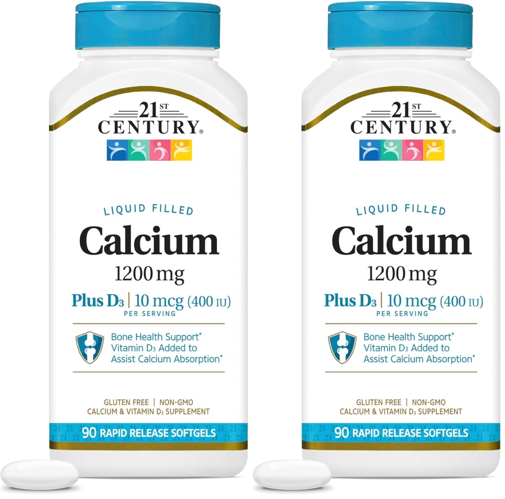 21st Century Calcium Plus D3 Liquid Filled Softgel, 1200 mg, 90 Conte (pacchetto di 2)