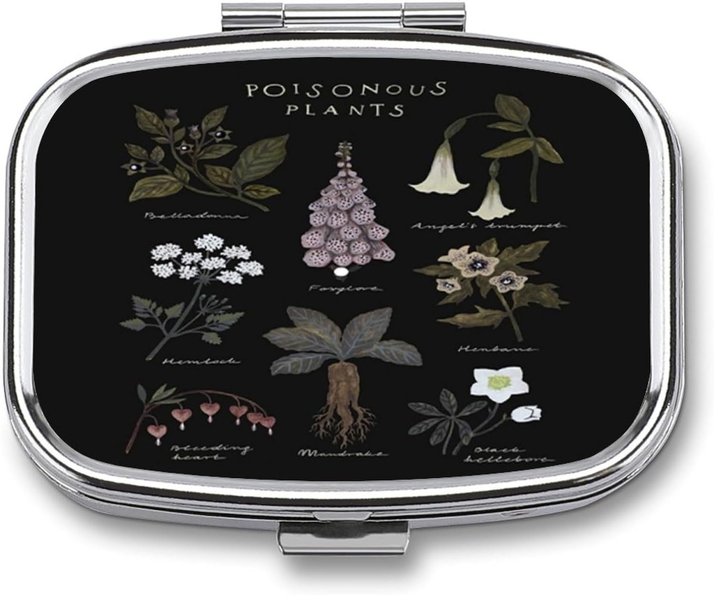 Metall 2 Compartment Pille Organizer Travel Friendly Portable Compact Pill Box Cute Pille Fall Vitamine,Fish Oil, Ergänzungen,Meds,Tablet for Purse,Pocket. (Poisonöse Pflanzen)