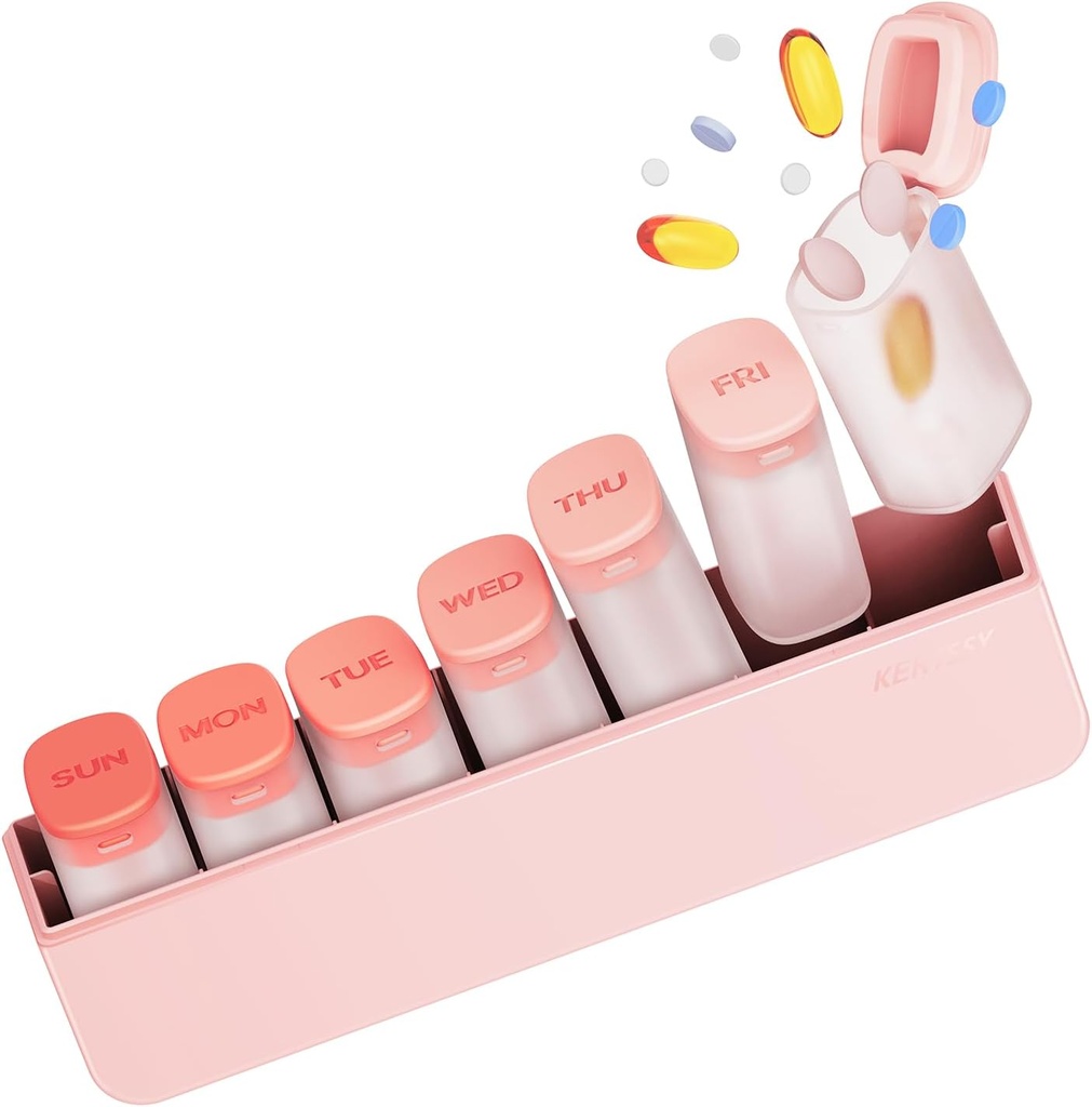 Wöchentliche Pille Organizer 1 Mal am Tag - Reise Pille Box 7 Tage, Große Medizin Pille Fall Container für tägliche Medikamente Vitamin Supplement Fischöl, Tragbare Woche Pillen Organizer Halter Dispenser, Pink
