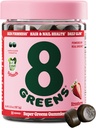 8Greens Supergreens Gommies de beauté avec collagène et biotin , Super Greens Poudre Superfood Gommy pour la peau, les cheveux, ongles, Glow, et la fermeté, Superfood Booster, fraise aromatisée, 50 Comte
