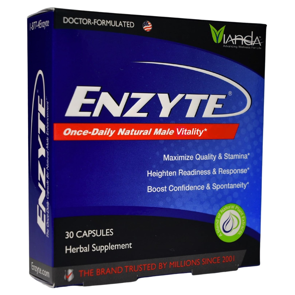 Supporto naturale di vitalità maschile Enzyte® | Supplemento giornaliero per la salute degli uomini con Ginseng asiatico, Ginkgo Biloba, semi di uva, Epimedium, Muira Puama - 30 capsule, alimentazione di 30 giorni
