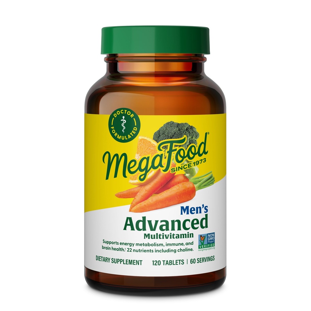 MegaFood Multivitamina Avanzata Uomo per Uomo - Dottore -Formulato - Cholina, Vitamina B12, Vitamina D, Vitamina C & Zinc - Salute Del Cervello & Supporto Immune - Non-GMO - Vegetariano - 120 Tab (60 Serve)