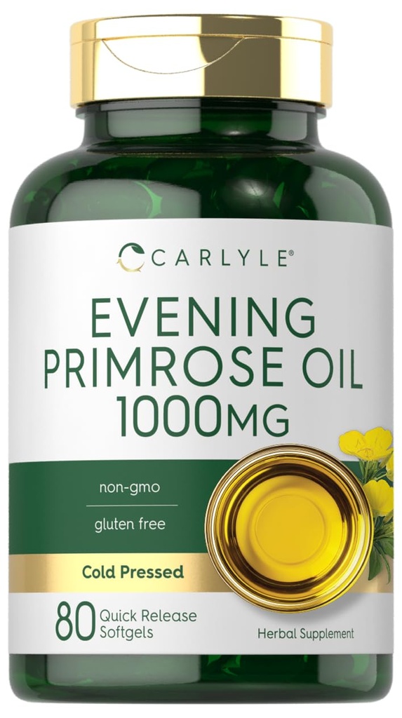 Carlyle Abend Primrose Öl Kapseln 1000mg | 80 Softgels | Kaltgepresste Ergänzung | Non-GMO & Gluten kostenlos
